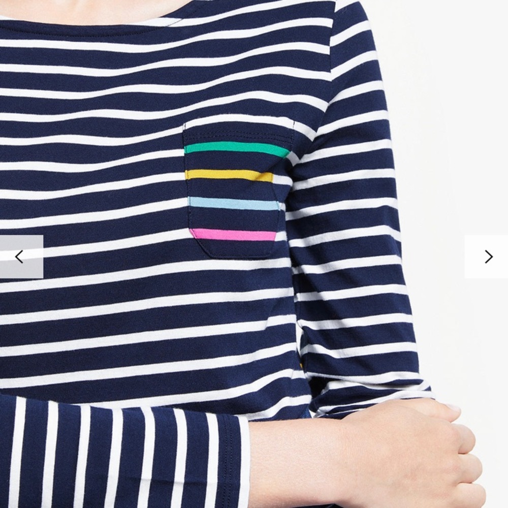 Boden Rainbow Stripe Breton Top, French Navy/Multi